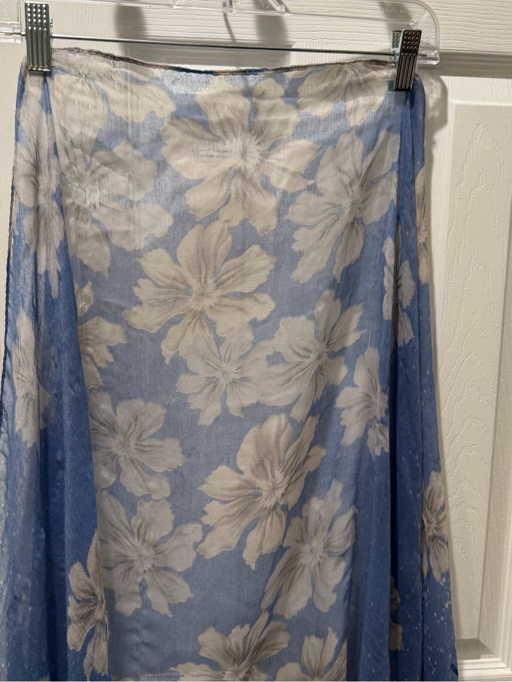 Blue & White Floral Sheer Wrap Sarong Beach Cover Up Lightweight
